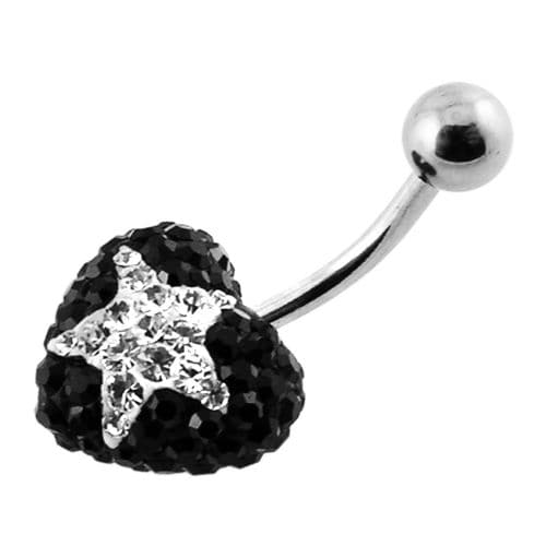 Crystal Star Studded Steel Belly Ring - Monster Piercing