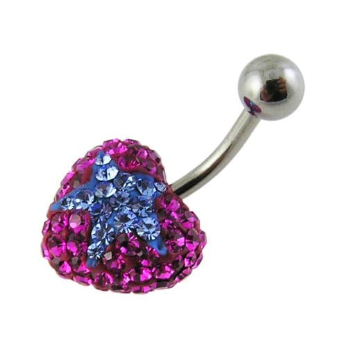 Crystal Star Studded Steel Belly Ring - Monster Piercing