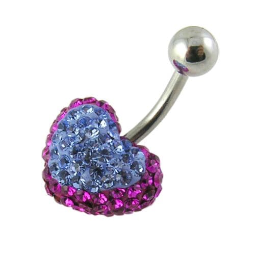 Crystal Heart Shape Studded SS Belly Ring - Monster Piercing