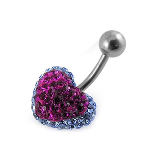 Crystal Heart Shape Studded SS Belly Ring - Monster Piercing