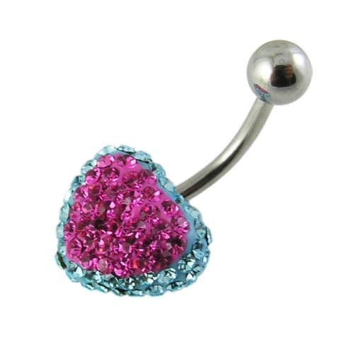 Crystal Heart Shape Studded SS Belly Ring - Monster Piercing