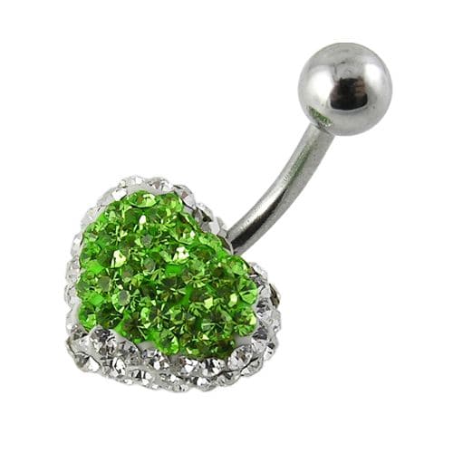 Crystal Heart Shape Studded SS Belly Ring - Monster Piercing