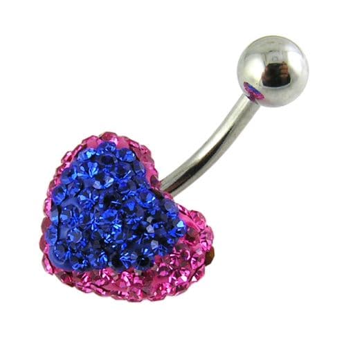 Crystal Heart Shape Studded SS Belly Ring - Monster Piercing