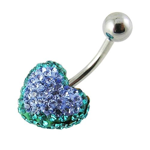 Crystal Heart Shape Studded SS Belly Ring - Monster Piercing