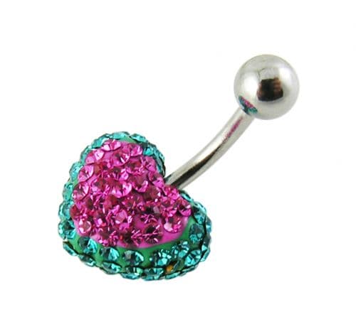 Crystal Heart Shape Studded SS Belly Ring - Monster Piercing