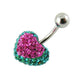 Crystal Heart Shape Studded SS Belly Ring - Monster Piercing