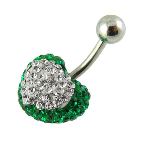 Crystal Heart Shape Studded SS Belly Ring - Monster Piercing