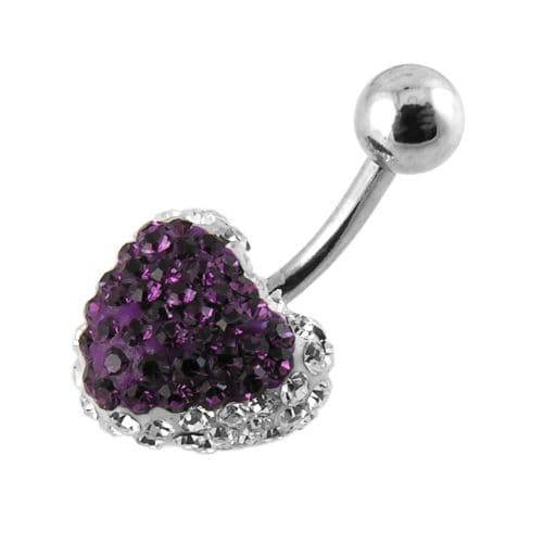 Crystal Heart Shape Studded SS Belly Ring - Monster Piercing