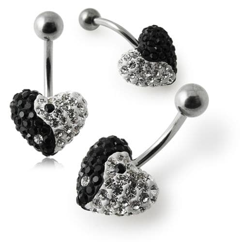 Yin Yang Crystal Studded Heart Belly Ring - Monster Piercing