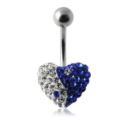 Yin Yang Crystal Studded Heart Belly Ring - Monster Piercing