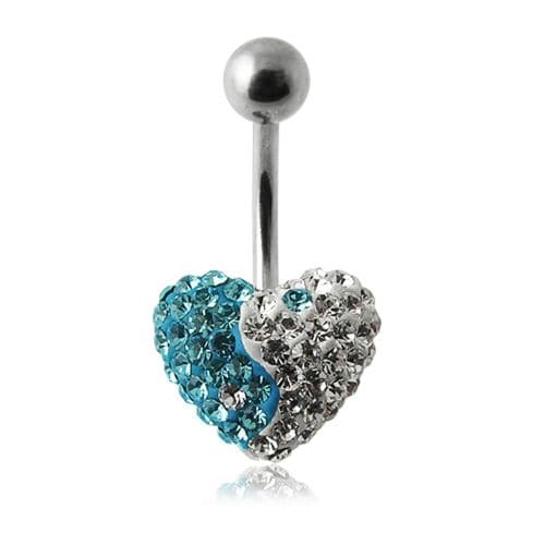 Yin Yang Crystal Studded Heart Belly Ring - Monster Piercing