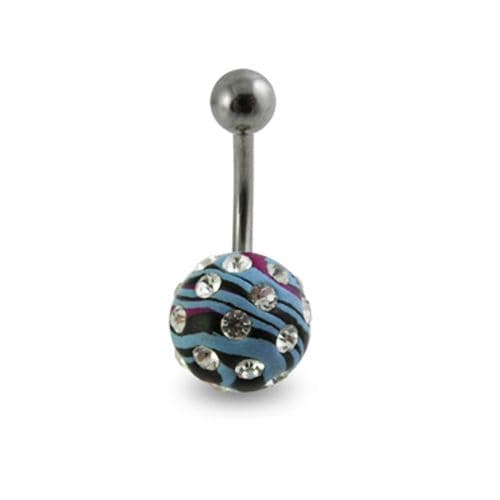 Hand Painted Crystal Studded Steel Belly Ring - Monster Piercing