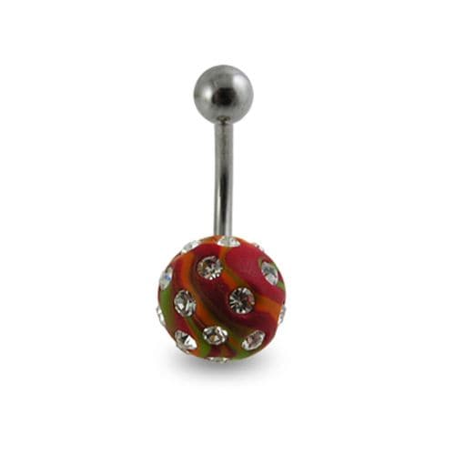 Hand Painted Crystal Studded Steel Belly Ring - Monster Piercing