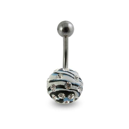 Hand Painted Crystal Studded Steel Belly Ring - Monster Piercing