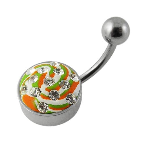 Hand Painted Flat Crystal Steel Belly Ring - Monster Piercing