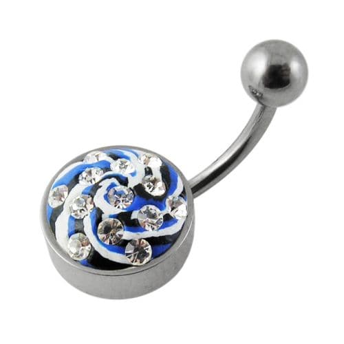 Hand Painted Flat Crystal Steel Belly Ring - Monster Piercing