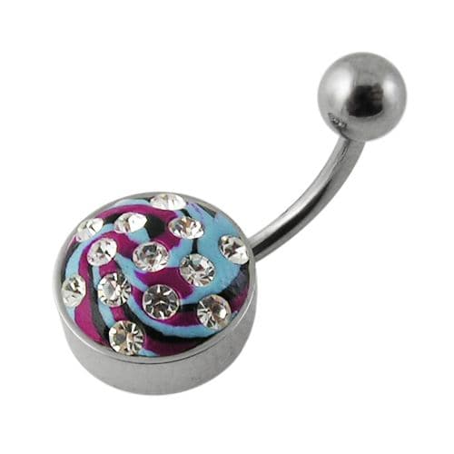 Hand Painted Flat Crystal Steel Belly Ring - Monster Piercing