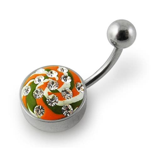 Hand Painted Flat Crystal Steel Belly Ring - Monster Piercing