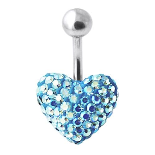 Heart Shaped Crystal Steel Belly Ring - Monster Piercing