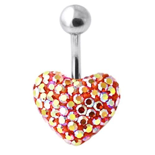 Heart Shaped Crystal Steel Belly Ring - Monster Piercing