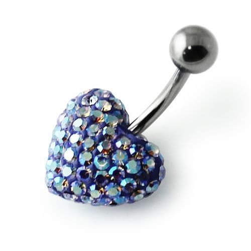 Heart Shaped Crystal Steel Belly Ring - Monster Piercing