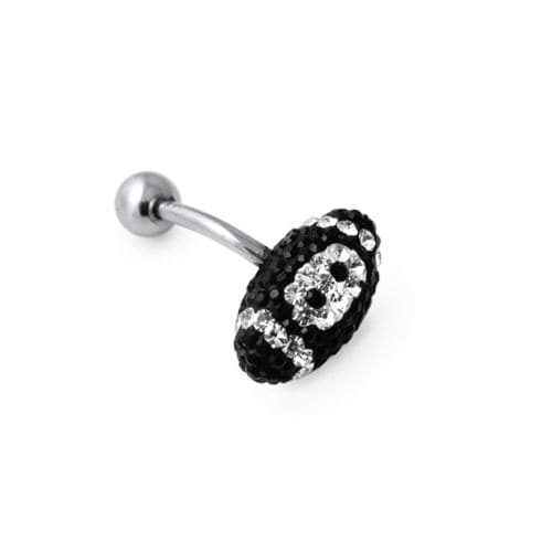 Rugby Ball Crystal Studded Steel Belly Ring - Monster Piercing