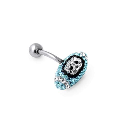 Rugby Ball Crystal Studded Steel Belly Ring - Monster Piercing