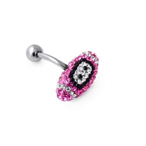 Rugby Ball Crystal Studded Steel Belly Ring - Monster Piercing