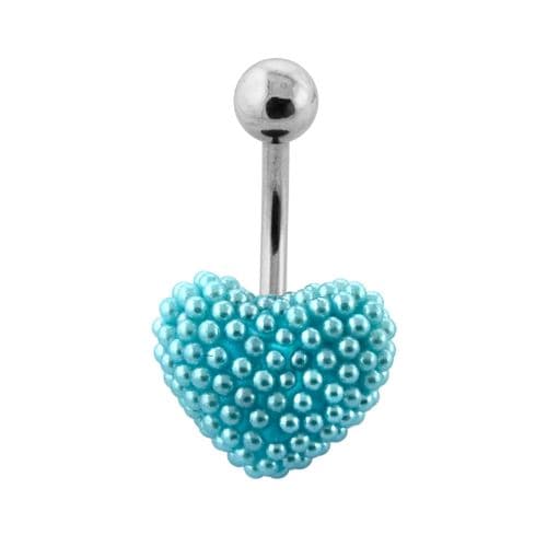 Pearl Studded Heart Steel Belly Ring - Monster Piercing