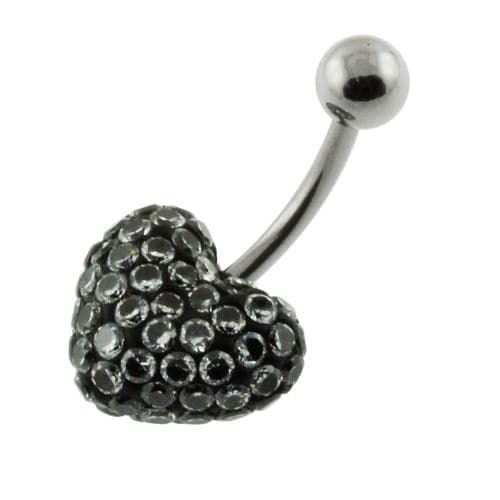 Stone Studded Heart Steel Belly Ring - Monster Piercing