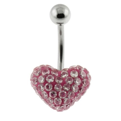 Stone Studded Heart Steel Belly Ring - Monster Piercing