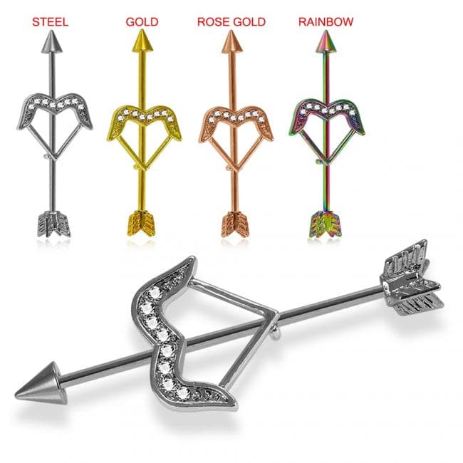 Anodised Arrow CZ Dazzling Bow Industrial Barbell - Monster Piercing