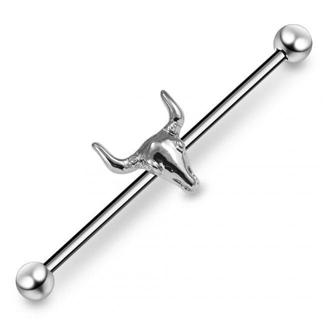 Surgical Steel Industrial Barbell With Bull Head - Monster Piercing