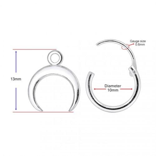 925 Sterling Silver Segment Hoop Ear Ring With Dangling Half Moon - Monster Piercing