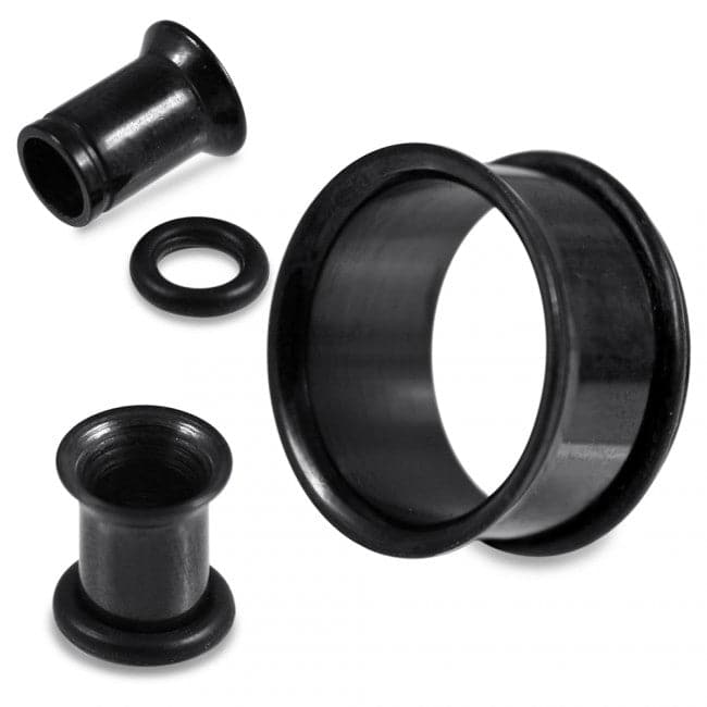 SS Black Single Flared with 'O' Ring Ear Plug - Monster Piercing