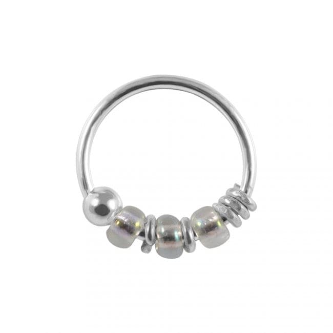 925 Sterling Silver Beaded Seamless Continuous Nose Hoop Ring  - Monster Piercing