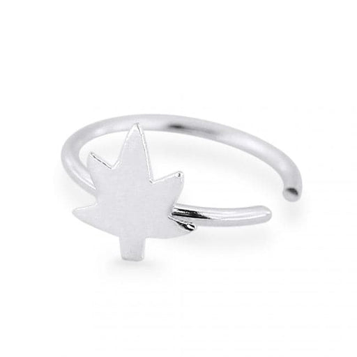 925 Sterling Silver Seamless Continuous Nose Hoop Ring with Marijuana Leaf - Monster Piercing