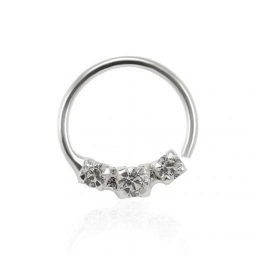 925 Sterling Silver 3 CZ Paved Nose Hoop Ring - Monster Piercing