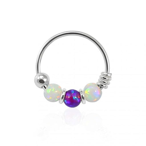 925 Sterling Silver with Opal Beads Hoop Nose Ring - Monster Piercing