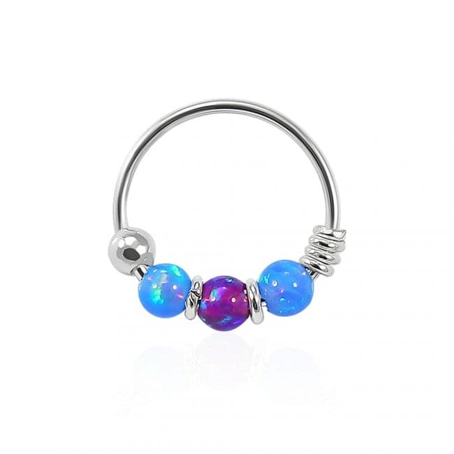 925 Sterling Silver with Opal Beads Hoop Nose Ring - Monster Piercing