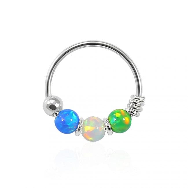 925 Sterling Silver with Opal Beads Hoop Nose Ring - Monster Piercing