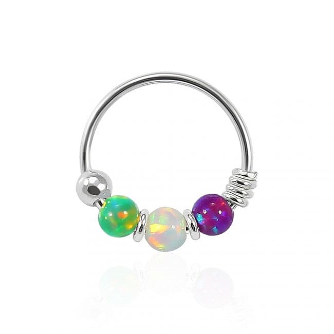 925 Sterling Silver with Opal Beads Hoop Nose Ring - Monster Piercing