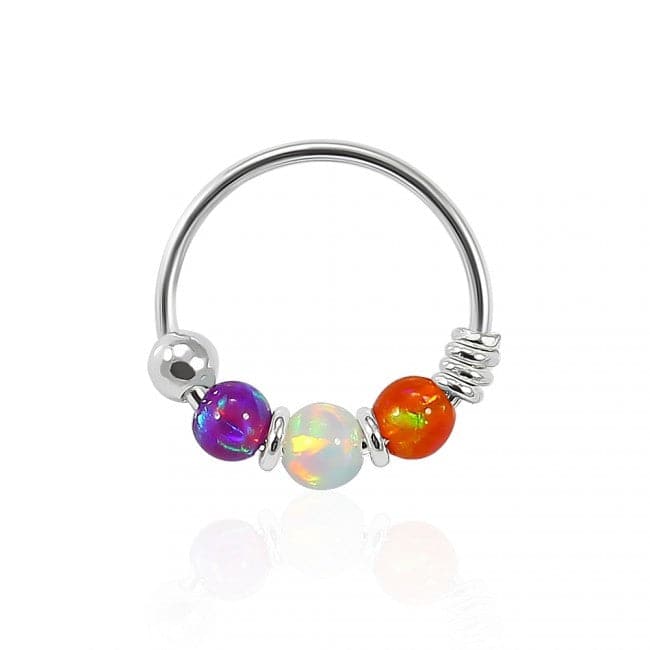 925 Sterling Silver with Opal Beads Hoop Nose Ring - Monster Piercing