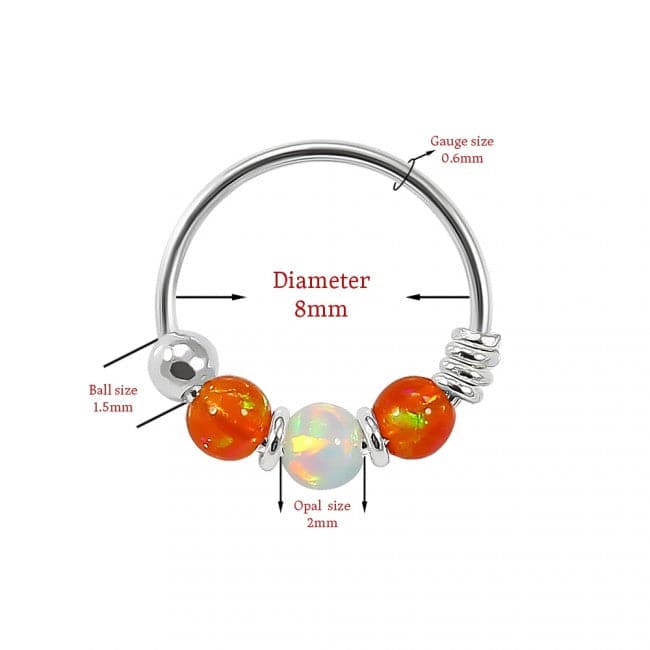 925 Sterling Silver AB Opal Bead in Center Nose Hoop Ring - Monster Piercing