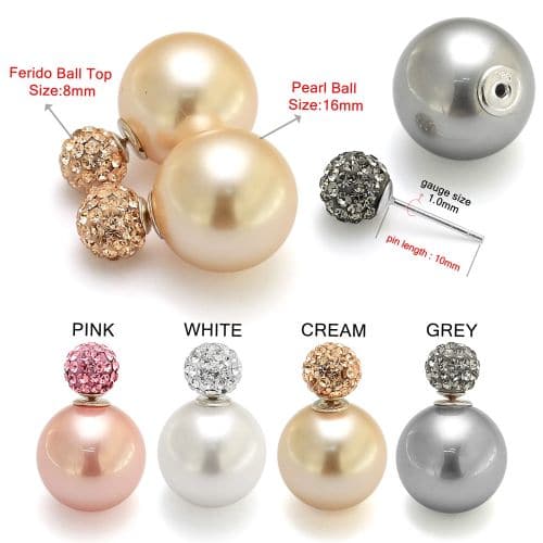 Pearl Ball Stud Earring with Multi Jewelled Ferido Ball Top - Monster Piercing