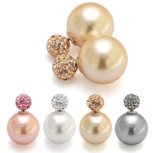 Pearl Ball Stud Earring with Multi Jewelled Ferido Ball Top - Monster Piercing