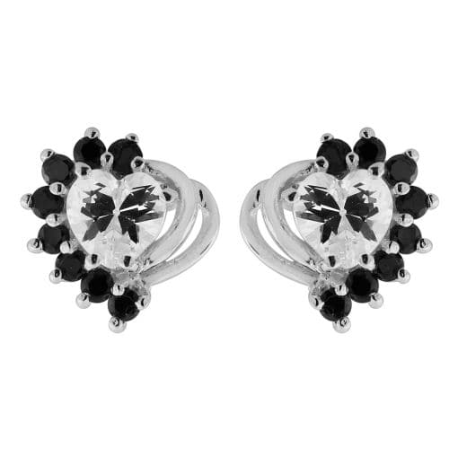 Jewelled Heart cut out 925 Sterling Silver Ear Stud Ear Ring - Monster Piercing