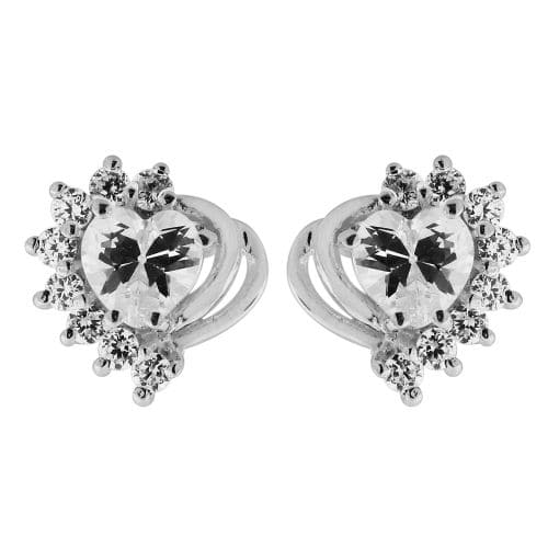 Jewelled Heart cut out 925 Sterling Silver Ear Stud Ear Ring - Monster Piercing