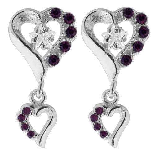 Dangling Jewelled Heart 925 Sterling Silver Ear Stud Ear Ring - Monster Piercing