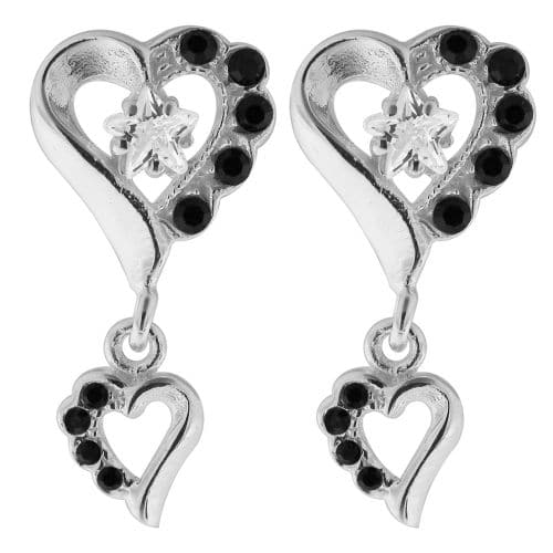 Dangling Jewelled Heart 925 Sterling Silver Ear Stud Ear Ring - Monster Piercing